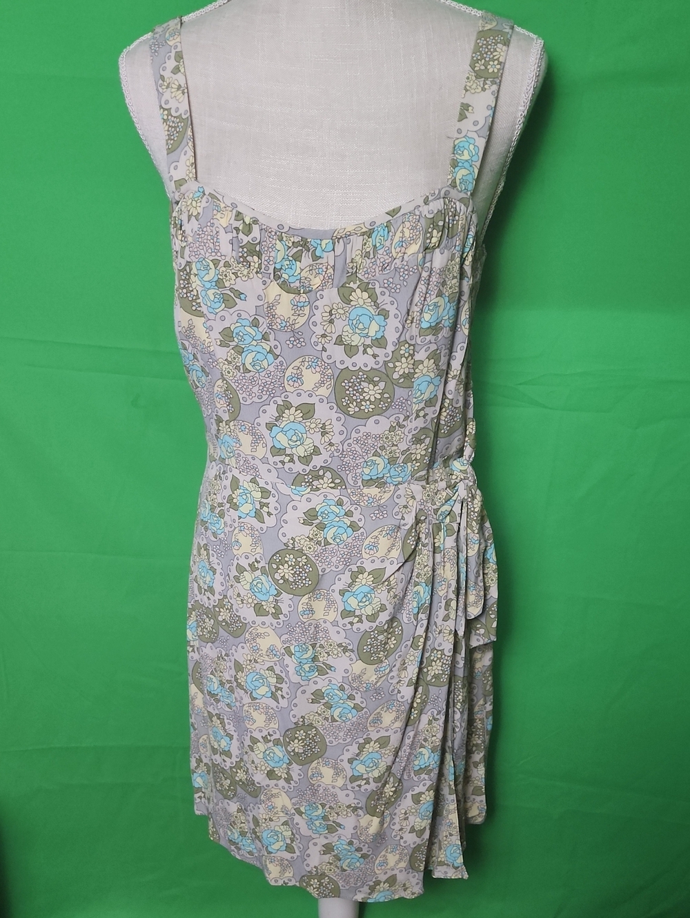 Vintage Y2K Nanette Lepore Turquoise Olive Floral Sweetheart Dress 4